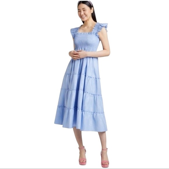 Hill House The Ellie Blue Metallic Nap Midi Dress Size XS - Picture 1 of 7